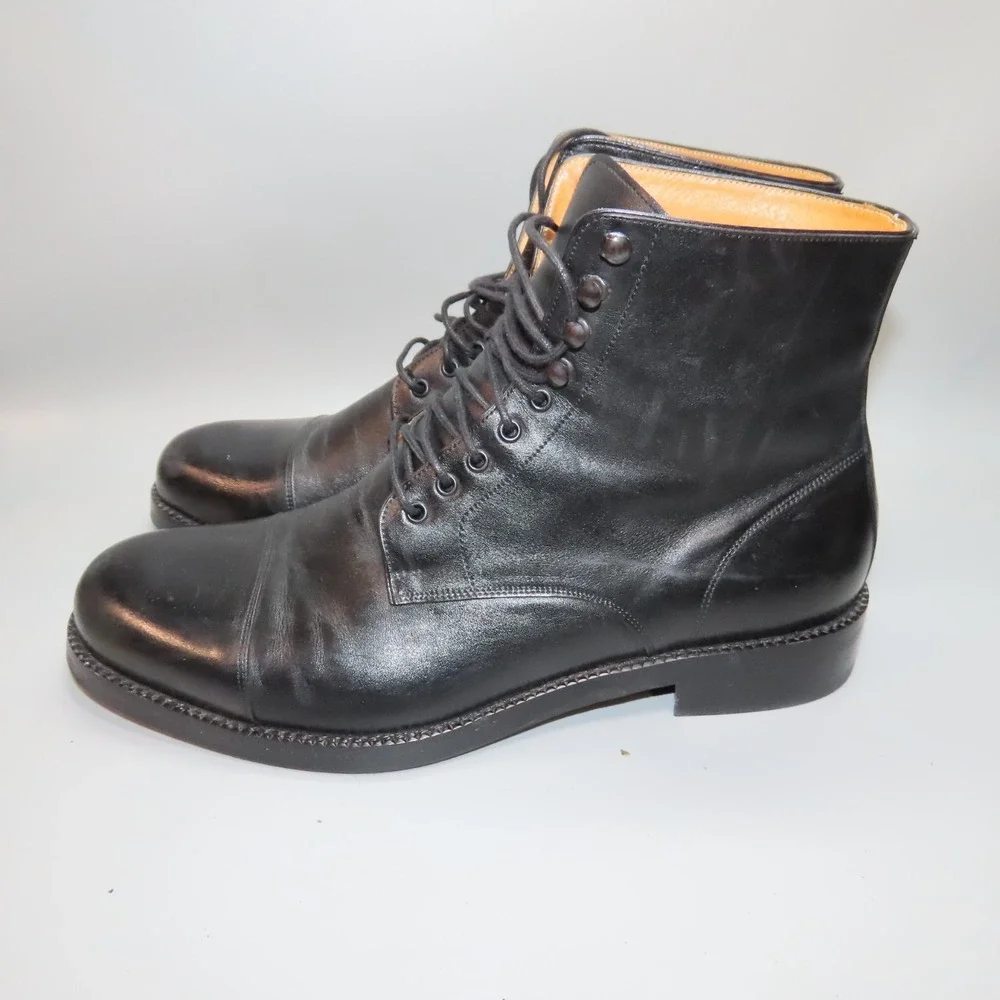 Men's Beckett Simonon Boots Black Leather‎ Lorenzo Dress Cap Toe Lace Up 10.5